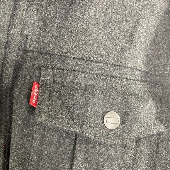 Levi's Charcoal Trucker Jacket Full Zip Chest Pockets Hooded Lined Mens Size L - Picture 14 of 16